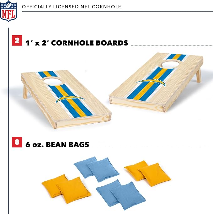 NFL Football Portable Size 1' x 2' Solid Wood Cornhole Set with Direct Print HD Team Graphics – Travel Size