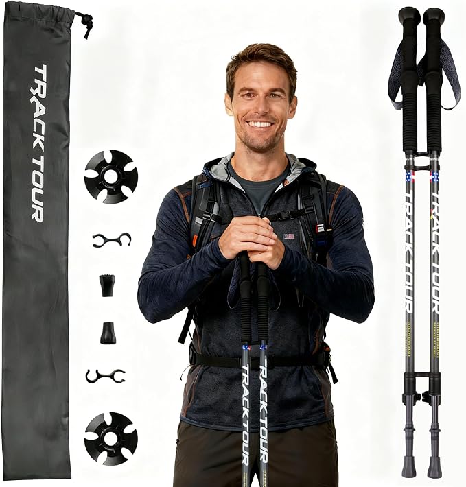 Carbon Fiber Trekking Poles Ultra Lightweight Hiking Poles Walking Sticks with Cork and EVA Foam Grips Quick Adjustable Flip Locks