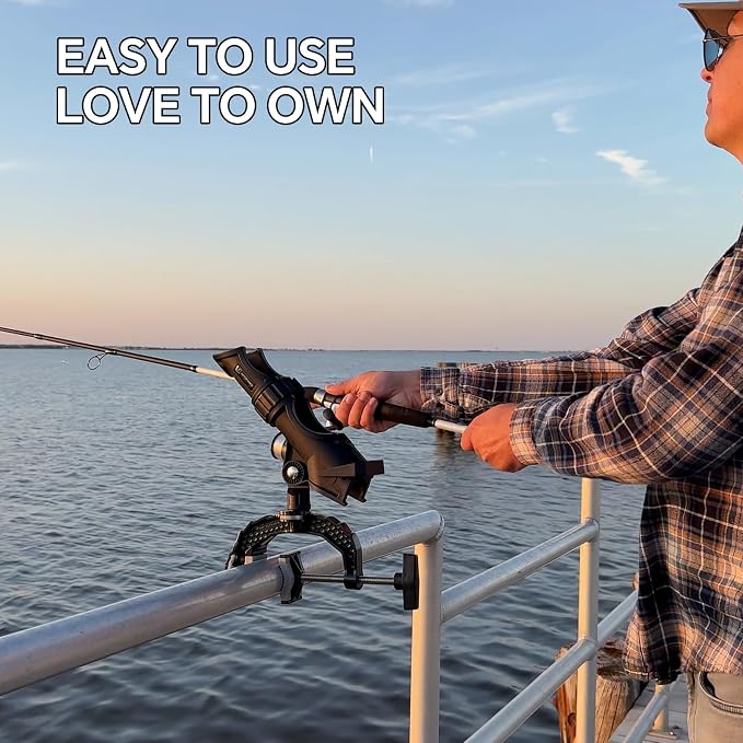 Hitorhike Fishing Rod Holder with Aluminum Alloy Base and One-Click Lock System Fits Round Square Tubes 0.59"~4.53" Enlarged Clamp Range for Boat Kayak Fishing