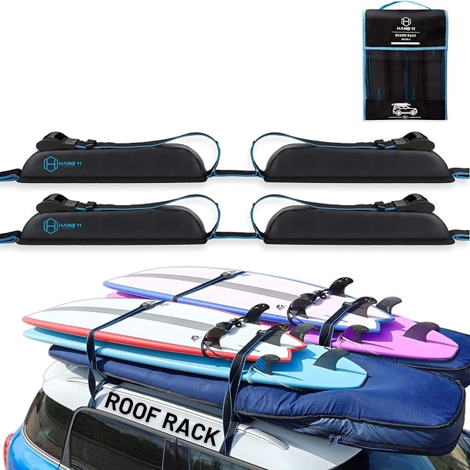 Hang 11 Surfboard Roof Rack - Soft Padded Surfboard Rack for Car, No-Scratch Buckles, Fits Most Vehicles Without Crossbars, Extra-Wide 1.5” Straps, Carries up to 6 Boards (Double / 6 Boards)