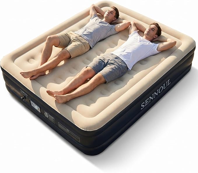 SENNOUL Air Mattress Queen with Built in Pump, Inflatable Mattress Blow Up Mattress 16 Raised Comfort,Upgraded Surface Portable Bed, Air Bed for Home, Guest, Camping, Colchone Inflable, 650 lbs