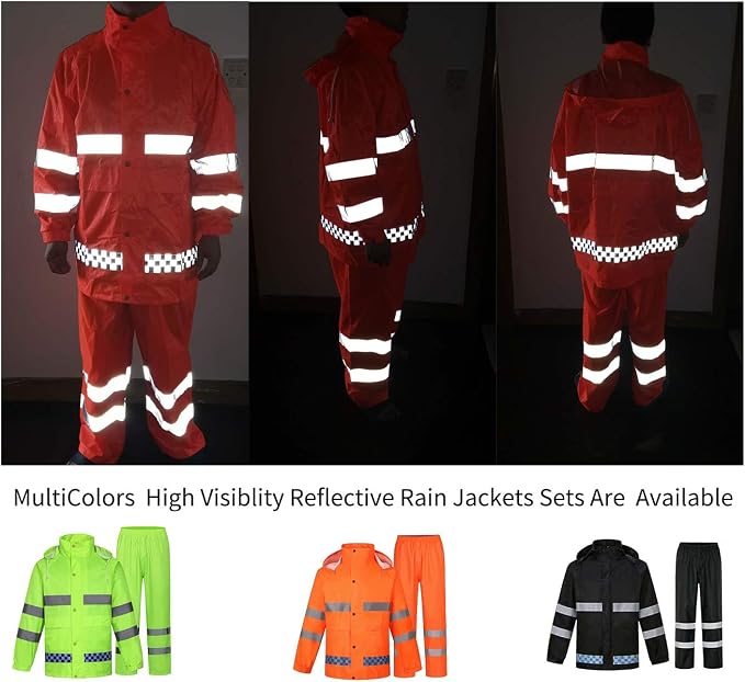 zojo High Visibility Safety Rain suit, Jacket, Pants High Visibility Reflective Rain Coats (Yellow-2XL)