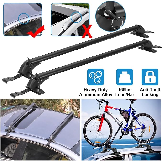 Universal Car Roof Rack, 43" Cross Bars with Anti-Theft Lock, Adjustable Aluminum Alloy Heavy Duty Crossbars for Car Roof Cargo Carrier, 165LBS Max Load