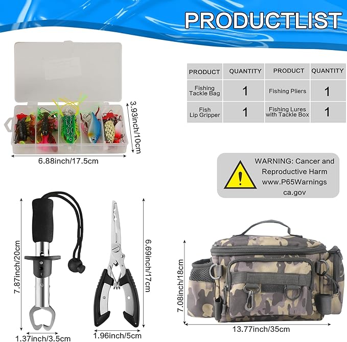 mouhike 113Pcs Fishing Tool Kit, Fishing Bag, Fishing Pliers Hook Remover, Fish Lip Gripper, Fishing Lures Hook Tackle Box, Handheld Digital Scale, Ice Fly Fishing Gear Accessories Set Fishermen Gift