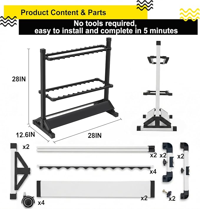 24-Rod Aluminum Fishing Rod/Pole Holder, Rustproof Fishing Rod Rack with 360° Lockable Wheels, Multi-Functional Storage Organizer for Garage & Home, Fits Most Rods & Golf Clubs (Black)
