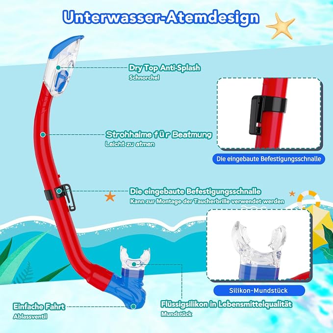 Snorkeling Gear for Kids with Foldable Silicone Full Dry Snorkel, Kids Snorkel Set Anti Leak Youth Junior Snorkeling Package Diving Mask Soft Tube with Mesh Bag Scuba Swimming Goggles