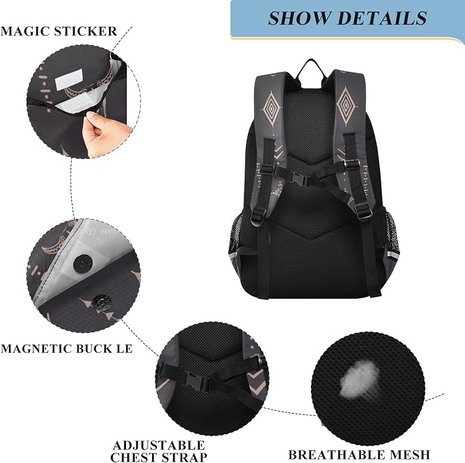 Fisyme Boho Bull Skull School Backpack Laptop Backpack Bags Bookbag Travel Casual Computer Notebooks Daypack