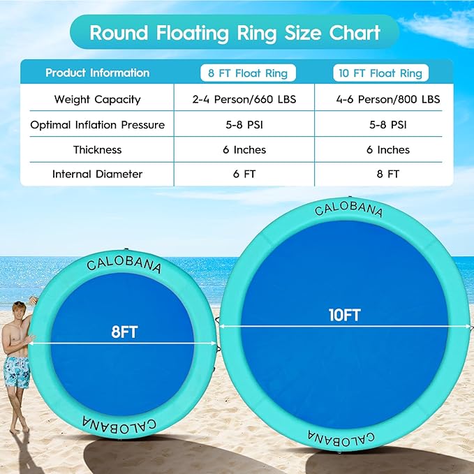 CALOBANA Round Floating Ring Inflatable Water Hammock Heavy Duty River Floats Lake Raft for Adults Tanning Pool Lounger Float Island Platform Pad Mat for Party