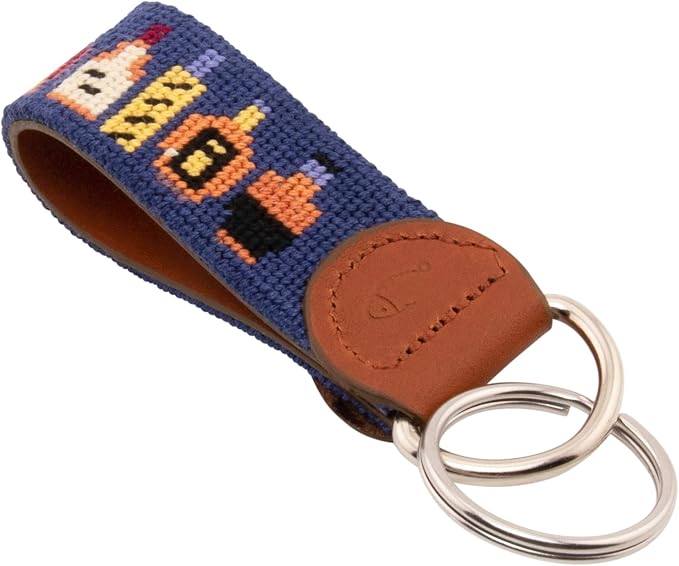 Leather Hand-Stitched Needlepoint Key Fob or Key Chain
