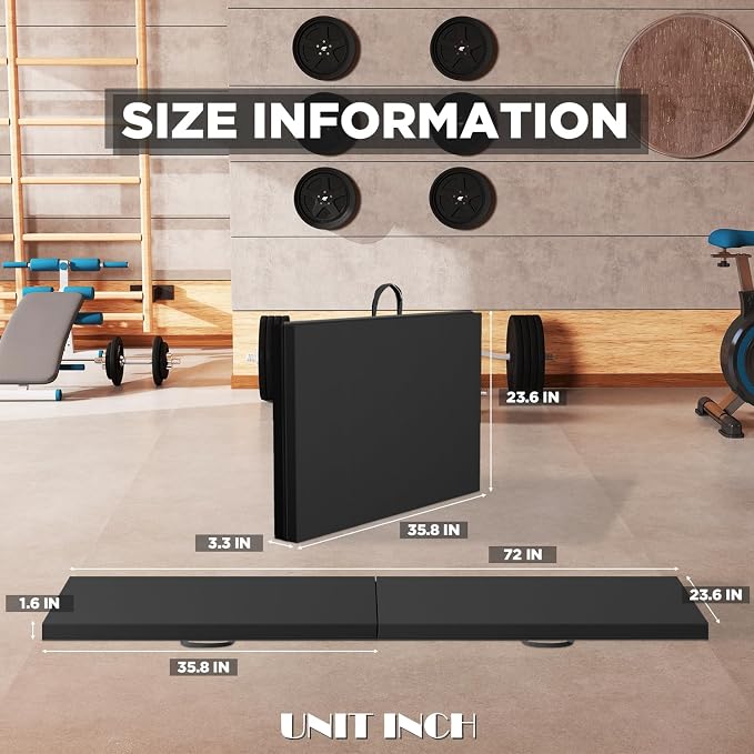 Gymnastics Tumbling Mats Portable Gymnastics Mat Folding Tumbling Mat Thick Yoga Mat Exercise Mat with Carrying Handles for home Workout outdoor Yoga Gymnastic