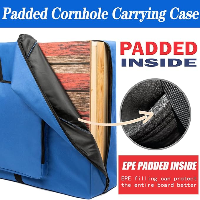 Cornhole Carrying Case - Fits 4' x 2' Regulation Size Board, Heavy-Duty Cornhole Boards Bag with Protective Padded Foam and Two Large Pockets for Outdoor Games