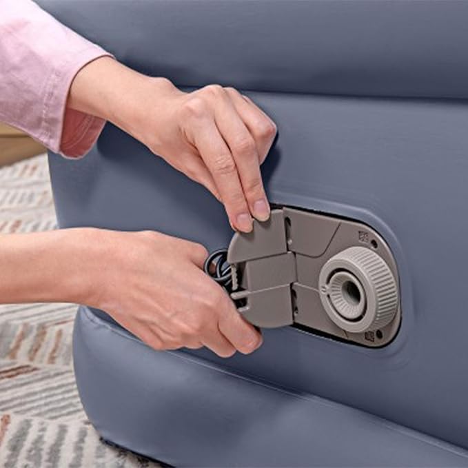 Bestway Air Mattress, TriTech Twin Airbed with Built-in Pump and Storage Bag, Gray