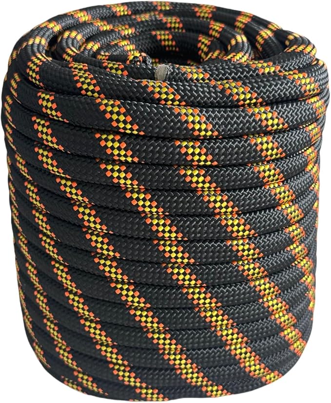 Arborist Rope Braided Polyester Climbing Rope 1/2Inch X 150Ft 48 Strands Black Bull Rope for Various Outdoor Applications,Construction,Tree,Pulling,Swing,Climbing