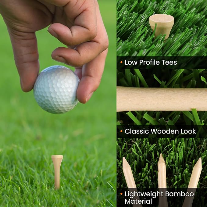 FINGER TEN Short Golf Tees 1 1/2 Inch Wood for Par 3 & Iron Shots Bulk 250/500 Pack, Bamboo Tee for Stable Low-Tee Height in Natural, Red, and USA Flag