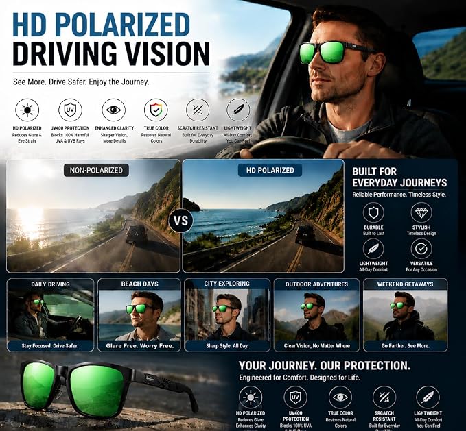 ROCKNIGHT Polarized Driving Sunglasses with Spring Hinges