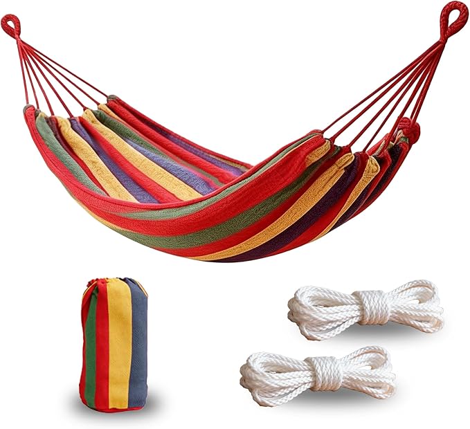 Outdoor Amacas Garden Camping Hammock, Portable Canvas Fabric Hammock for Patio Yard Garden Backyard Porch Travel, 300 lbs Maximum Weight Capacity