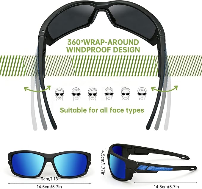 Polarized Sports Sunglasses for Men Wrap Around UV400 Sun Glasses for Running Fishing Cycling and Driving TR90