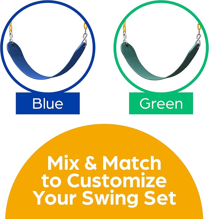 Jungle Gym Kingdom Swing for Outdoor Swing Set - Swing Seat Replacement Kit with Heavy Duty Chains - Backyard Swingset Playground Accessories for Kids - Blue, 2 Pack