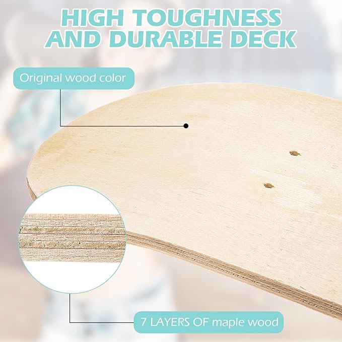 Honoson 16 Pcs Blank Skateboard Decks Bulk 32 x 8 Inch 7 Ply Maple Wooden Plain Skate Decks Natural Wood Double Tail Skateboard for Art Painting Wall Home Decoration