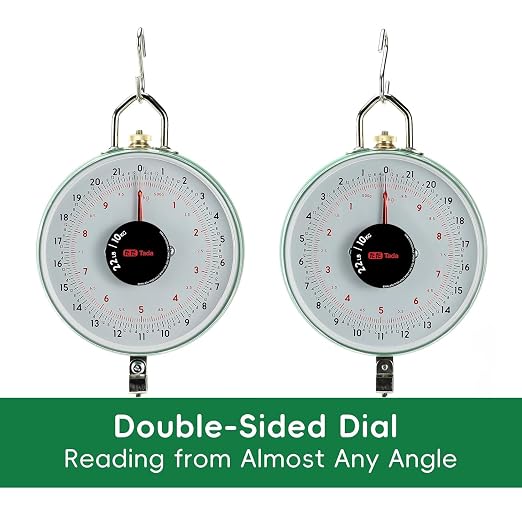 Tada 22LBS Double-Sided Display Mechanical Hanging Scale with Weighing Pan for Farm, Kitchen Food and Produce Weighing