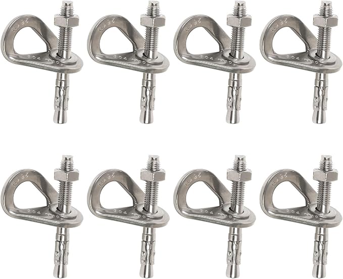 Climbing Anchor Bolt 8 Set, Stainless Steel Bolt Hanger Climbing Hanger Bolts 25KN Heavy Duty Climbing Anchor Hangers for 3/8" Bolt for Home Gyms, Hammocks, Trailer Tie-Downs, Weight 2500KG