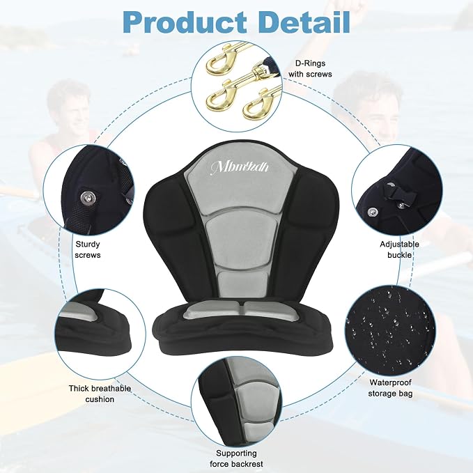 Thickened Kayak Seat,Kayak Seats with Back Support– Cushioned Canoe Backrest with Sit-On-Top Design, Padded Back Support for SUP Paddle Boards, Rafting, Fishing