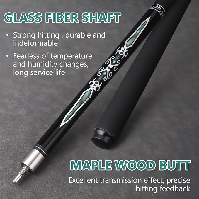 Pool Cue Stick with Hard Case 13mm 6-Layer Tip Professional Pool Cue Stick Fiberglass Pool Cue Billiards Cue Stick for Adults Men Players, 19 Oz, 57"