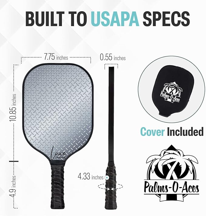 Palms-O-Aces Carbon Fiber Pickleball Paddle – USAPA Approved 16mm T700 Graphite Paddle with Textured Spin Surface | Lightweight Carbon Fiber Pickleball Paddles & Racket | Includes Paddle Cover