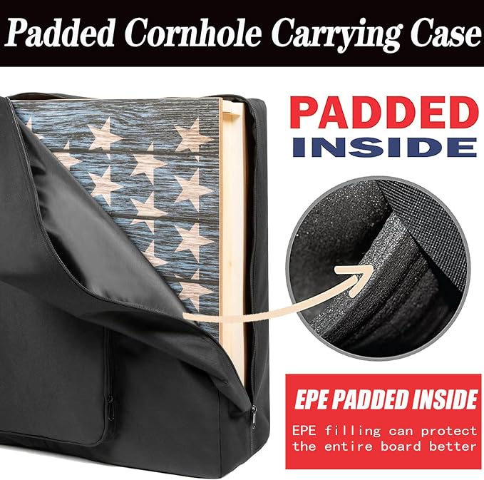 Cornhole Carrying Case - Fits 4' x 2' Regulation Size Board, Heavy-Duty Cornhole Boards Bag with Protective Padded Foam and Two Large Pockets for Outdoor Games