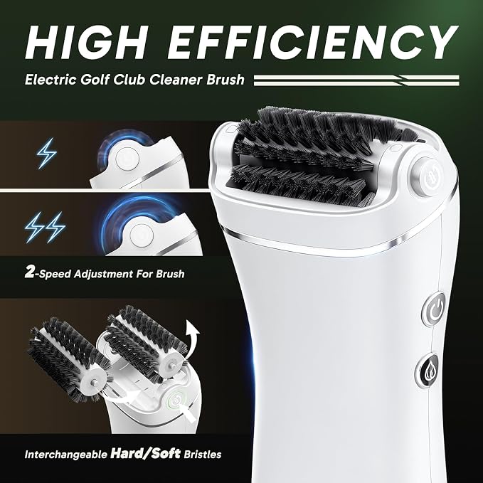 KELOB Electric Golf Club Cleaner Brush – 360° Auto-Rotating, 100ml Water Tank, 2000mAh Type-C Rechargeable, 2-Speed & 2 Brush Heads – High-Pressure Spray for Grooves, Ideal Golf Gift