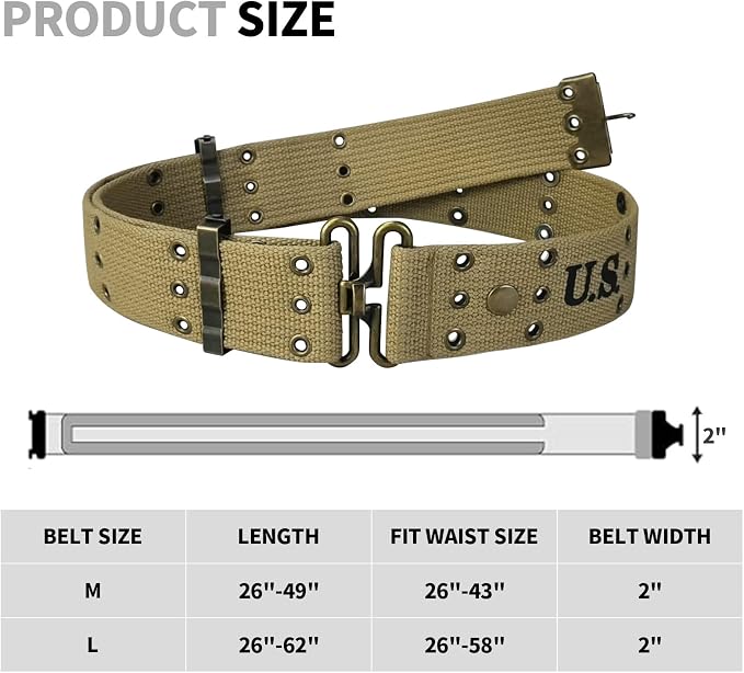 SUNRISING WW2 Gaiters for Men and WW2 US Army M36 Pistol Belt