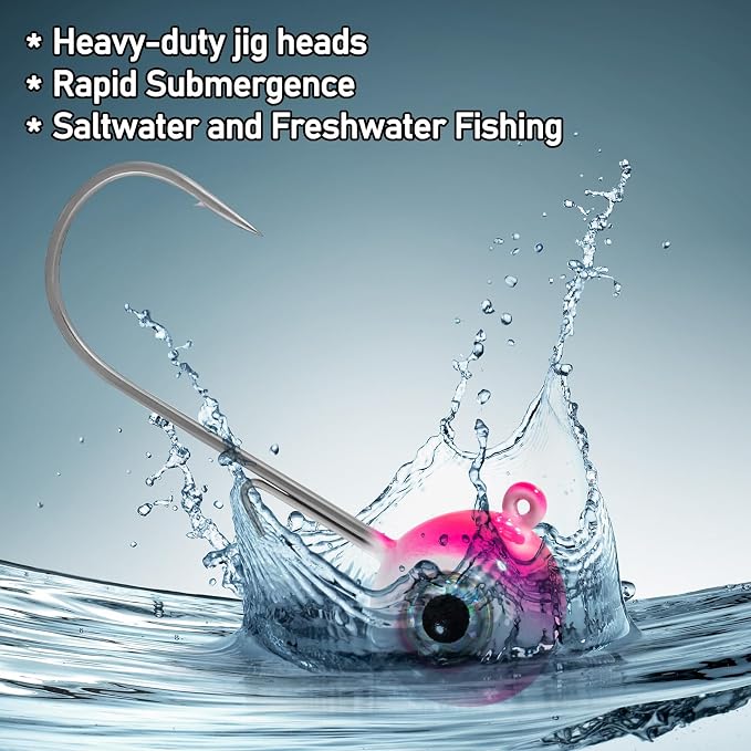 Alownder 20-Pack Fishing Walleye Jig Heads with 3D Holographic Eyes, Round Jig Heads Saltwater Freshwater Walleye jigs Live Bait jigs Bass Trout Panfish Striper Pompano Lures Hooks