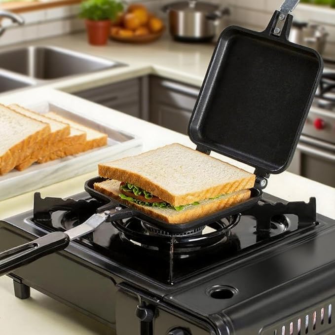 Cididu Hot Sandwich Maker, Grilled Sandwich Toaster for Bread Pancake | Double Sided Non-Stick Frying Pan, Stovetop Toasted Sandwich Grill Press Flip Pan for Camping Kitchen (Inside 5.4"L x 4.7"W)