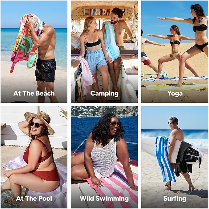 Dock & Bay Beach Towel - Quick Dry, Sand Free - Compact, Lightweight - 100% Recycled - Includes Bag - Banana Karma - Large (160x90cm, 63x35)