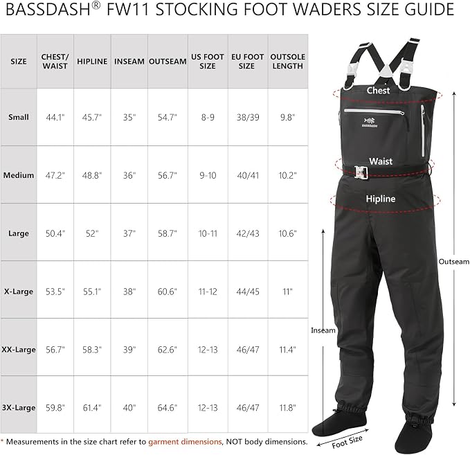BASSDASH Breathable Ultra Lightweight Chest Stocking Foot Fishing Hunting Waders for Men