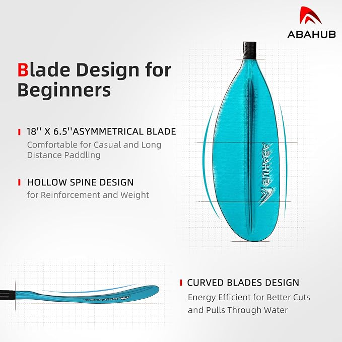 Abahub 1 x Carbon Kayak Paddles, 90.5 Inches Kayaking Oars for Boating, Canoeing with Free Paddle Leash, Carbon Fiber Shaft Black/Blue/Green/Orange/Yellow/White/Red Plastic Blades