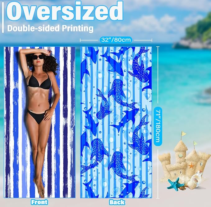 Widdonen Lightweight Thin Microfiber Beach Towel Sand Free Quick Dry Absorbent Compact Soft Pool Swim Travel Towels Extra Large Oversized Beach Accessories Packable Essentials Stuff Gifts for Adult