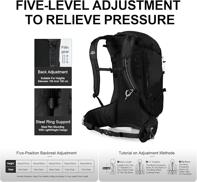IX INOXTO Hiking Backpack, Camping Backpack, 30L Waterproof Hiking Daypack with 3L Water Bladder and Rain Cover (black)