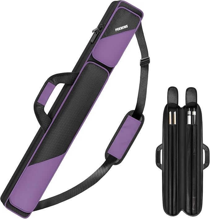PEKREWS 2x2 Soft Cue Bag Purple & 4x4 Hard Pool Cue Case Blue Set