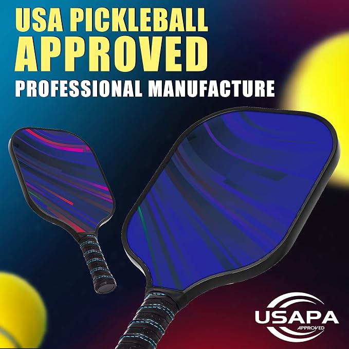 Dulce DOM Pickleball Paddles Set of 2/4 - USAPA Approved, 4 Indoor Outdoor Pickleball Balls, Fiberglass Surface Paddle Racket with Cover Bag, Ideal Training Equipment Gift for Men & Women