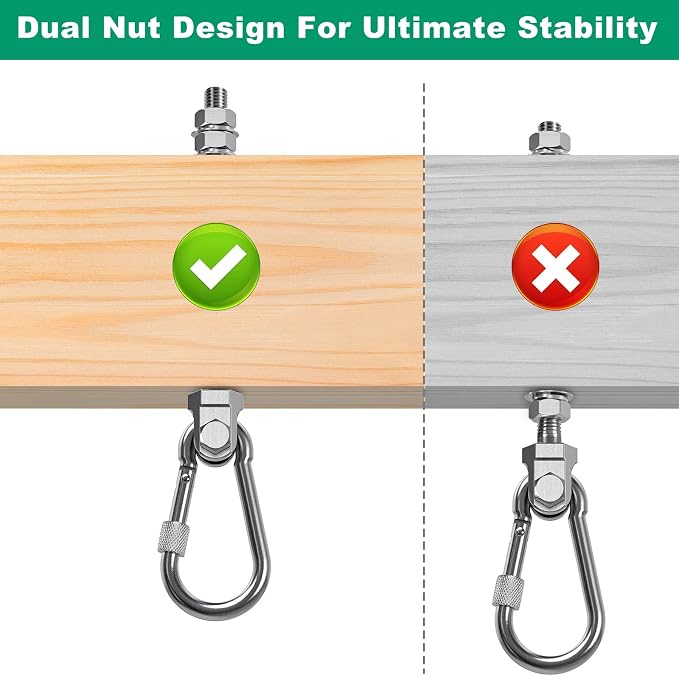 SELEWARE 2Pcs Heavy Duty Swing Hangers, 1500LB Capacity Stainless Steel Swing Set Hooks for Wood/Steel Beam, 7" x M2/5" Porch Swing Hardware for Playground Swing Hammock Chair Yoga Swing Punching Bag