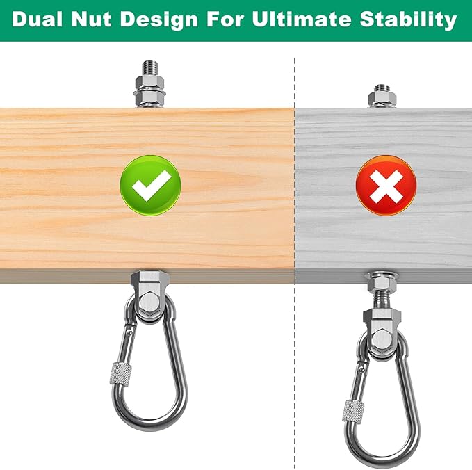 SELEWARE 4Pcs Heavy Duty Swing Hangers, 1500LB Capacity Stainless Steel Swing Set Hooks for Wood/Steel Beam, 7" x M2/5" Porch Swing Hardware for Playground Swing Hammock Chair Yoga Swing Punching Bag