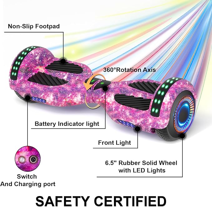Kids Scooter with Bluetooth Speaker & Corlorful LED Lights, Dual 250W Motor 7.5 Mph Speed, Gifts for All Ages