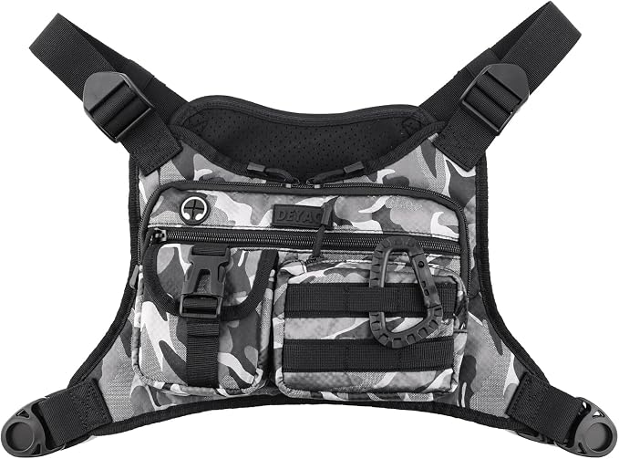 DEYACE Chest Bag For Men, Tactical Inspired Sports Utility Chest Pack, EDC Pouch Bag With Built-In Phone Holder for Workouts, Running, Cycling, Grey
