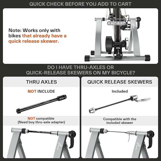 Sportneer Bike Trainer - Magnetic Stationary Bike Stand for 26-28" & 700C Wheels - Adjustable 6 Level Resistance Bike Trainer Stand for Indoor Riding with Quick Release Lever & Front Wheel Riser Block