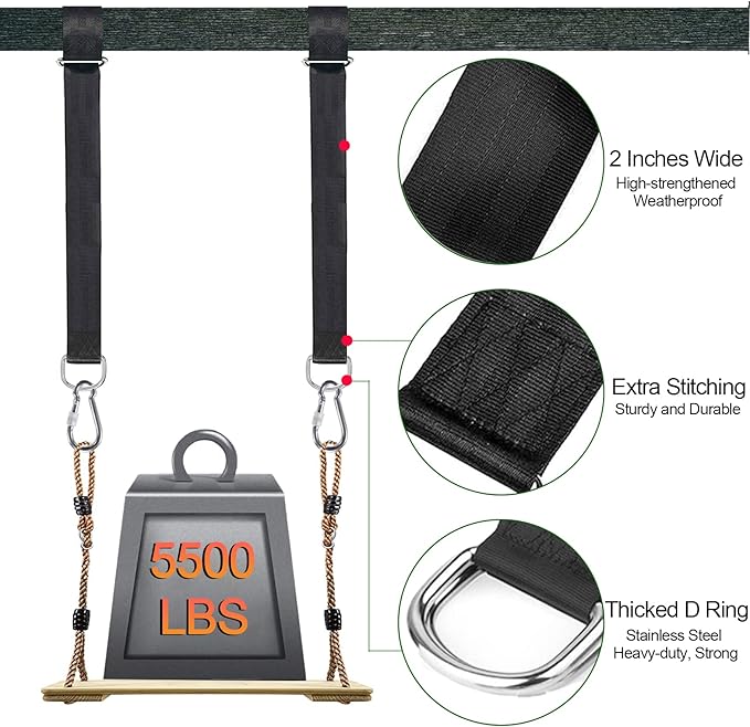 Safe Tree Swing Hanging Straps Kit, 3FT/10FT/15FT/20FT, Heavy Duty Holds 5500LBS Extra Long Adjustable Tree Swing Straps, Easy & Fast Way to Hang Any Swing or Hammock(3 FT)