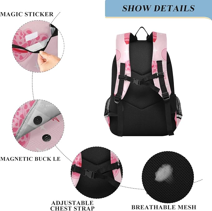 Fisyme Pink Western Cowgirl Boots School Backpack Laptop Backpack Bags Bookbag Travel Casual Computer Notebooks Daypack