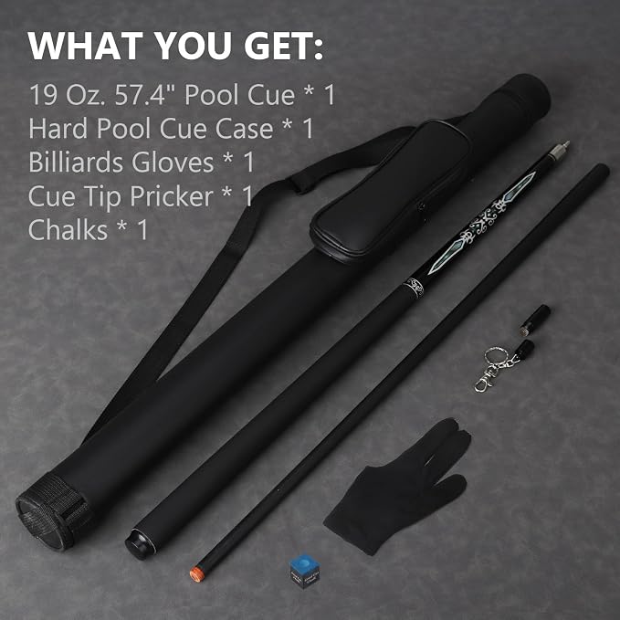 Pool Cue Stick with Hard Case 13mm 6-Layer Tip Professional Pool Cue Stick Fiberglass Pool Cue Billiards Cue Stick for Adults Men Players, 19 Oz, 57"