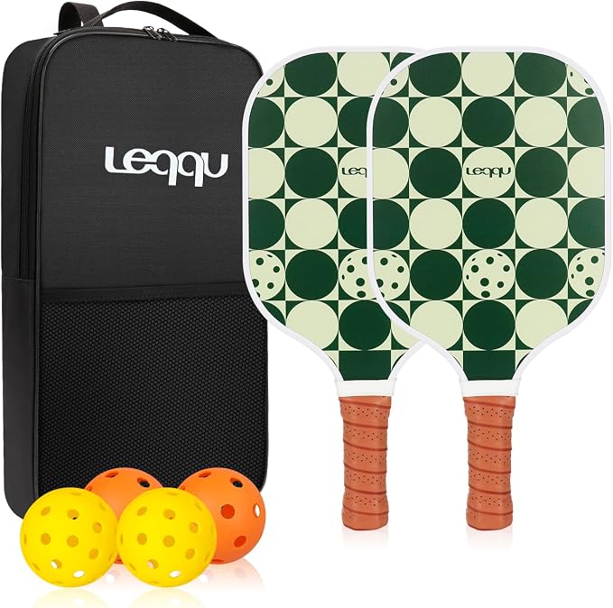Fiberglass Pickleball Paddles Set of 2, Lightweight Pickle Ball Rackets Kit with Honeycomb Core Control Durable, 4 Outdoor Indoor Balls and Carrying Bag for Men Women