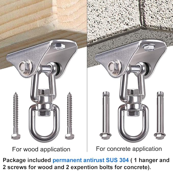 BeneLabel Swing Hanger 304 Stainless Steel Ceiling Swing Mount 1000 LB Capacity Swings Hardware 360° Swivel Hook for Yoga Punching Bag, Hammock Chair, Porch Swing, Hanging Chair